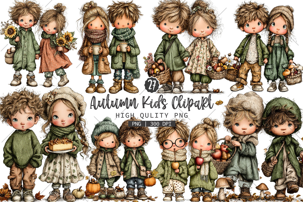 Autumn Kids PNG Clipart, a Seasonal Illustration by OK Design (Photo 1 of 6)