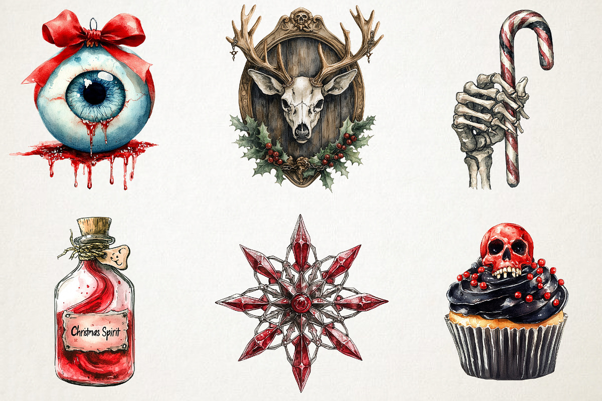 Gothic Christmas Watercolor Clipart, an Illustration by RobertsArt (Photo 2 of 7)