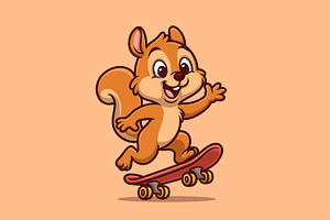 Happy Squirrel Skateboarder Cute Car, an Animal Illustration by Gumrega Studio