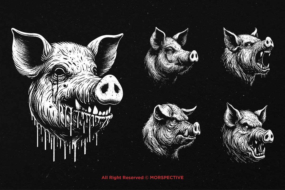 10 Bundle Dark Art Pig Beast Scary, an Illustration by Morspective (Photo 5 of 7)