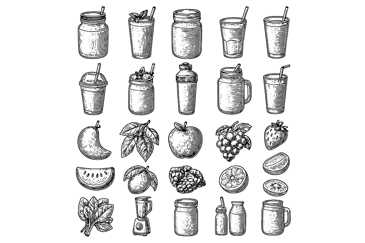Smoothie and Juice Icons, an Object Graphic by RT Studio