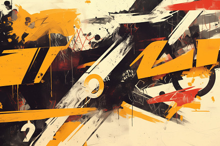 An abstract composition featuring bold black, yellow, and red shapes with dynam, a Wallpaper Graphic by Textures & Backgrounds