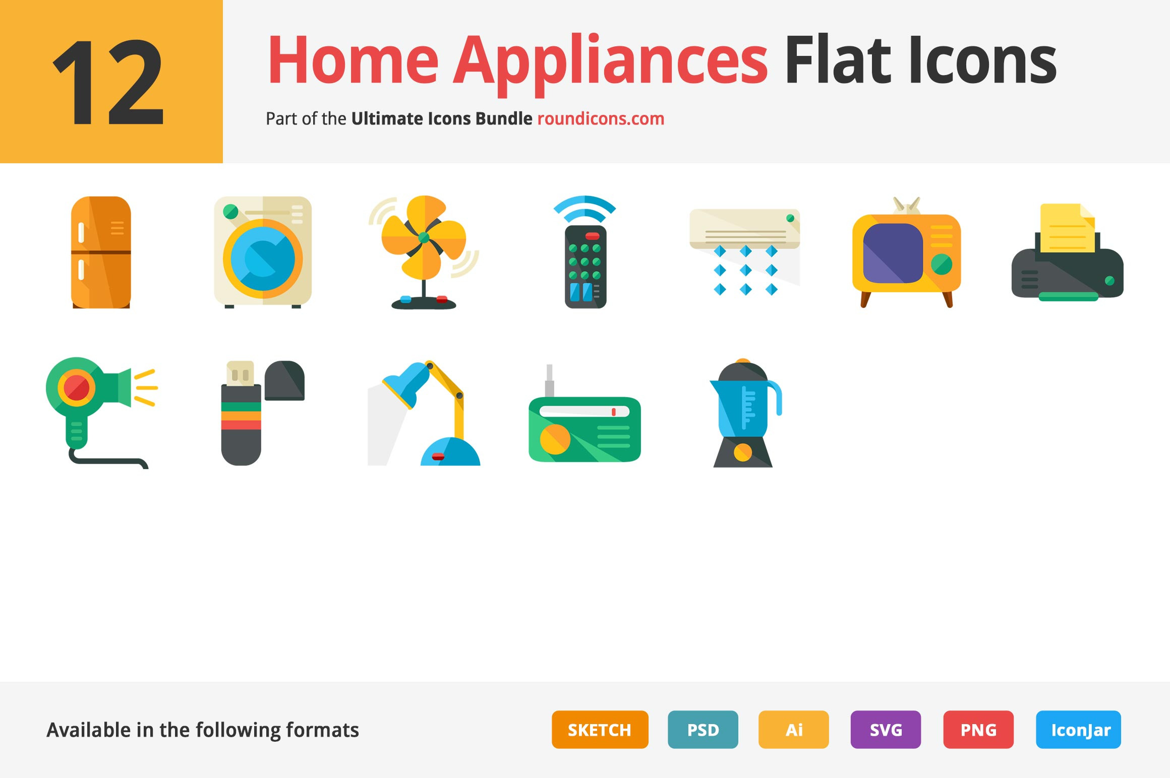 12 Home Appliances Flat Icons | Icons ~ Creative Market