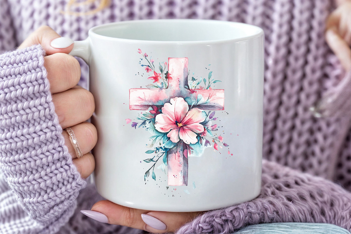 Easter Cross with Florals Png, an Illustration by Watercolor design (Photo 5 of 5)
