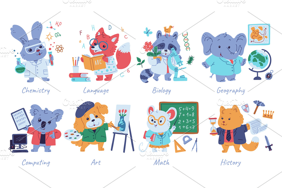 Cute animals geography, biology, an Illustration by Sabelskaya