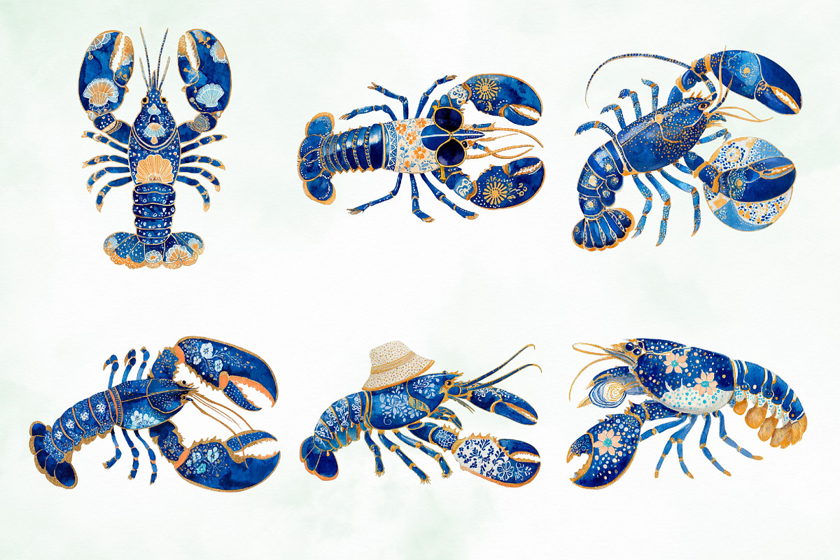 Pastel Summer Lobster Clipart, an Animal Illustration by Creative Art (Photo 6 of 8)
