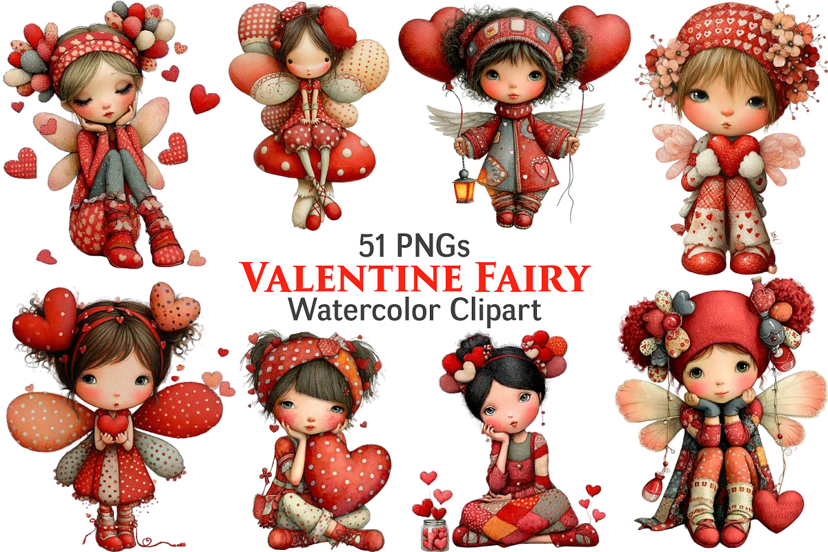 Valentine Fairy Clipart Bundle, an Illustration by Pixels.Craft (Photo 1 of 5)