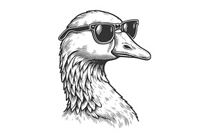 Goose In Sunglasses Engraving Sketch