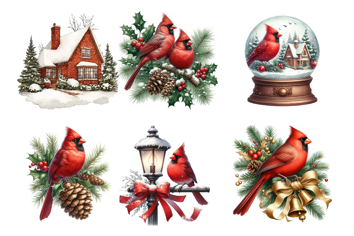Christmas Red Cardinal Clipart, an Illustration by SinaCreation (Photo 3 of 7)