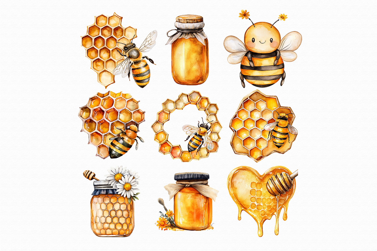 Watercolor Honey Clipart, an Illustration by Libby Wishes (Photo 2 of 5)