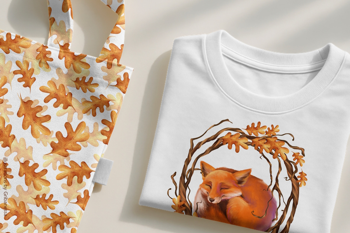 Cozy Autumn Fox & Oak Leaf, an Animal Illustration by Gribanessa (Photo 2 of 11)