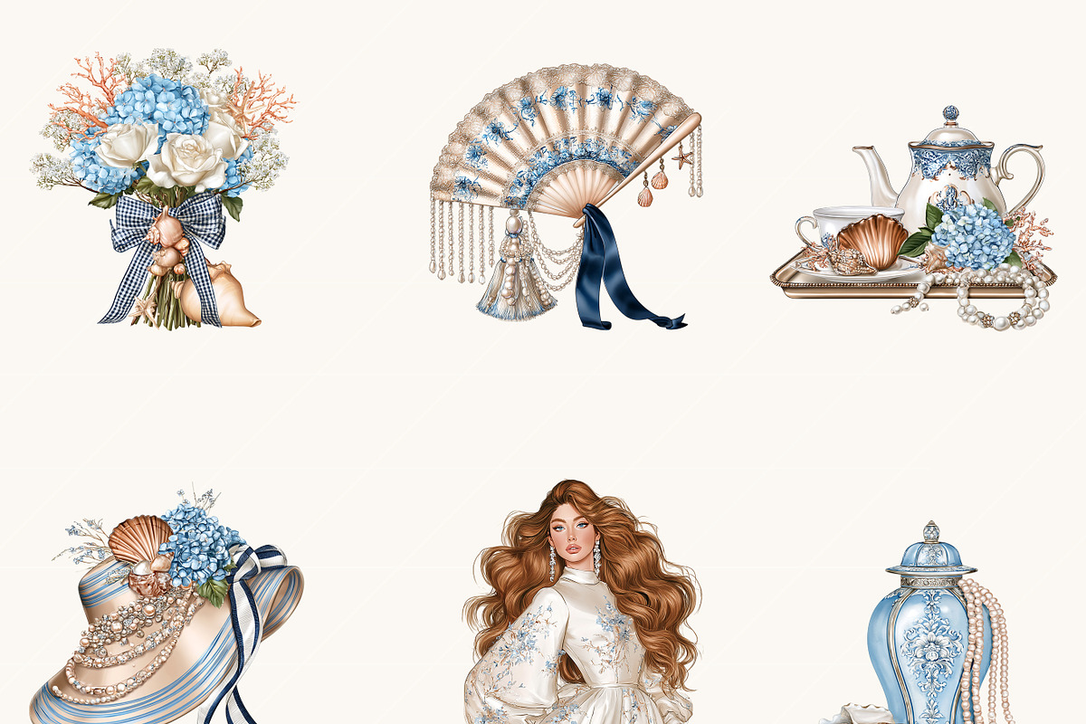 Coastal Grandmillennial Clipart, an Object Illustration by BusyDaydesign (Photo 3 of 9)