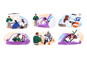 Education in driving school set, a Transportation Illustration by PaperTrident