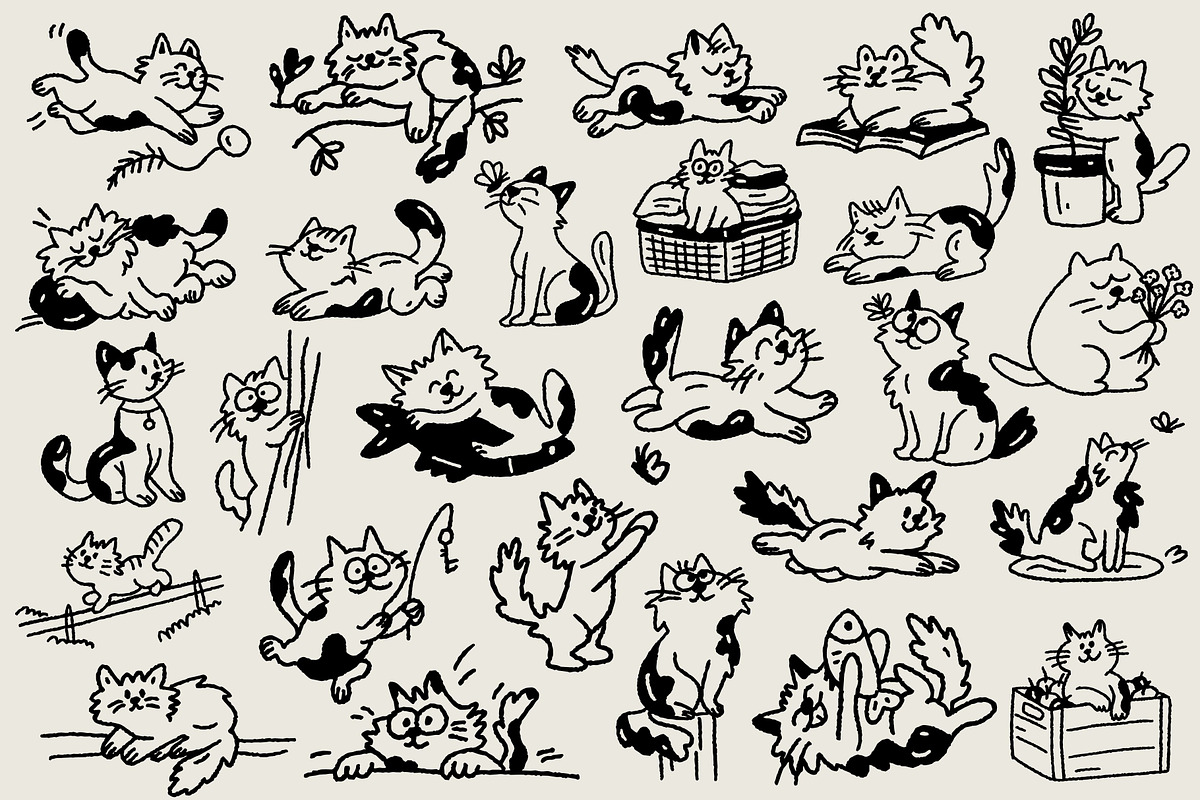 Cat Days: 100 Textured Kitties Pack, an Animal Illustration by Veyla (Photo 4 of 14)