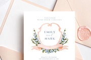 Pink Blue vintage crest with flowers, a Decorative Illustration by AnnelyBlooms (Thumbnail 2 of 2)