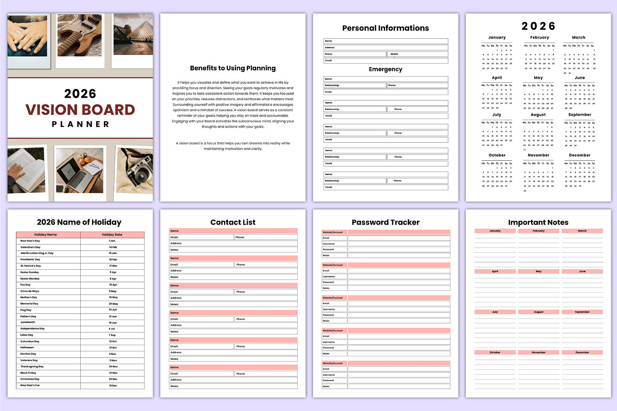 2026 Vision Board Planner Canva Kdp, a Stationery Template by Mustafiz (Photo 2 of 6)