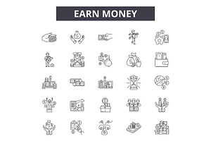 Earn Money Line Icons, Signs Set