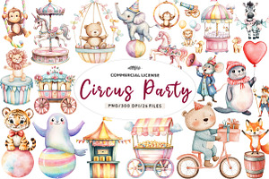 Vintage Circus Party Animals Clipart, an Illustration by CreationArt