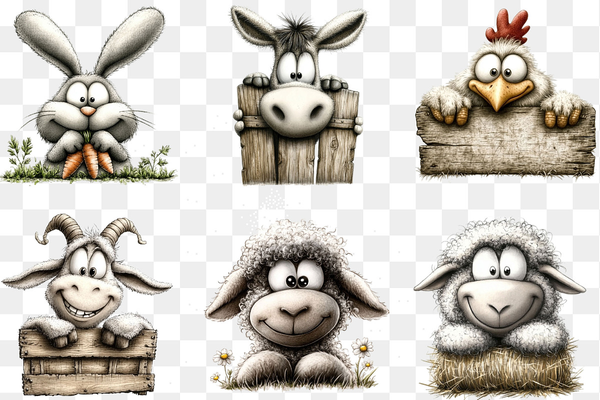 Whismical Peeking Farm Animals PNG, a Seasonal Illustration by Designking (Photo 4 of 4)