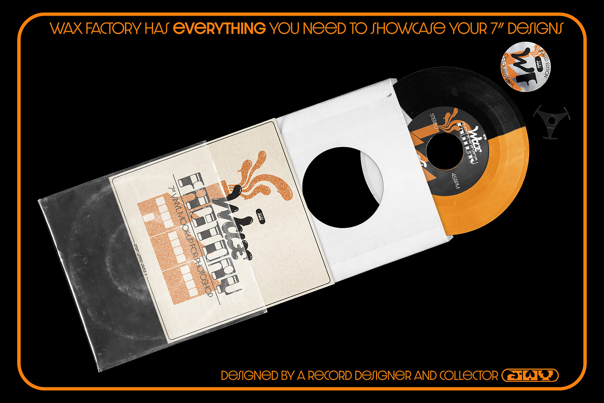 WAX FACTORY - 7 Vinyl Mock-up, a Packaging Mockup by Jordan Warren Visuals (Photo 2 of 10)