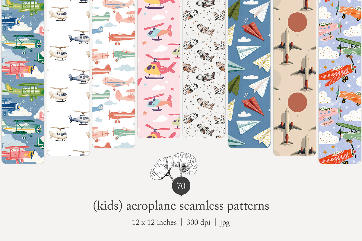 70 (kids) planes seamless pattern, a Pattern Graphic by Poppy Lane Studio (Photo 1 of 10)