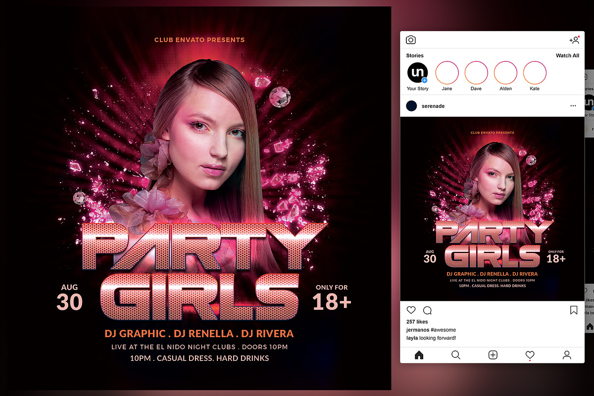 Girls Party Flyer, a Flyer Template by KiraYamato Design Studio