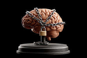 Brain locked in chains symbolizing restriction, a Health & Medical Photo by AlyaAnd