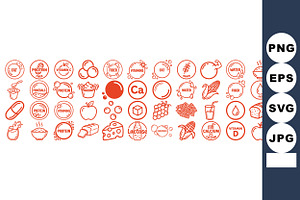 Nutrition Facts Icon Set, an Illustration by designvectx