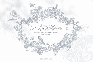 Line Art Wildflowers Clipart II