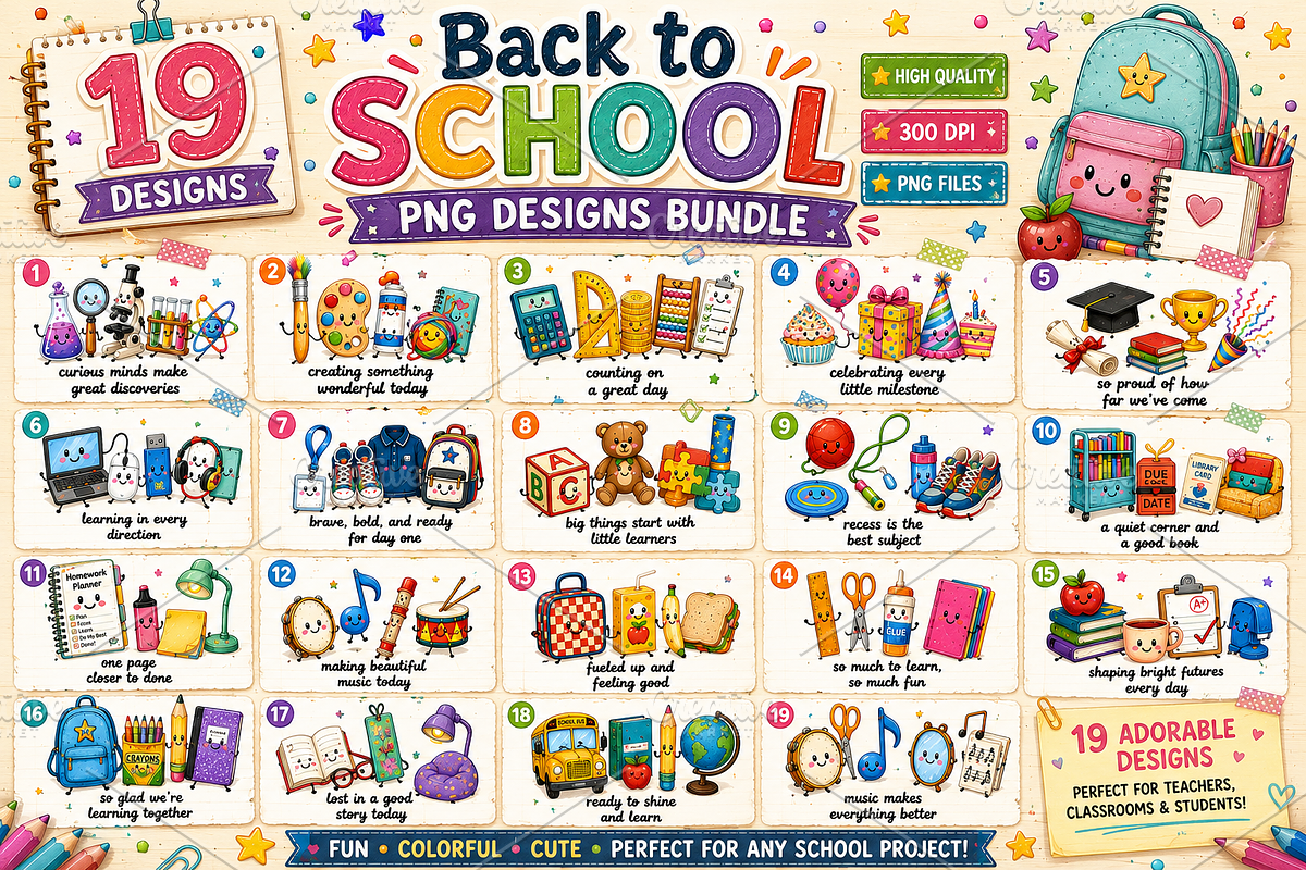 Back to School Png Design Bundle, a Seasonal Illustration by CreationArt (Photo 1 of 11)