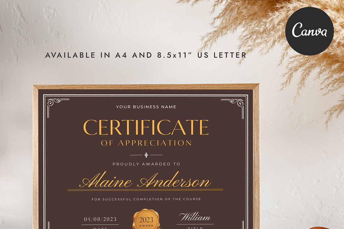 Certificate of Completion CANVA C002, a Marketing Template by Draca Design Co (Photo 2 of 4)