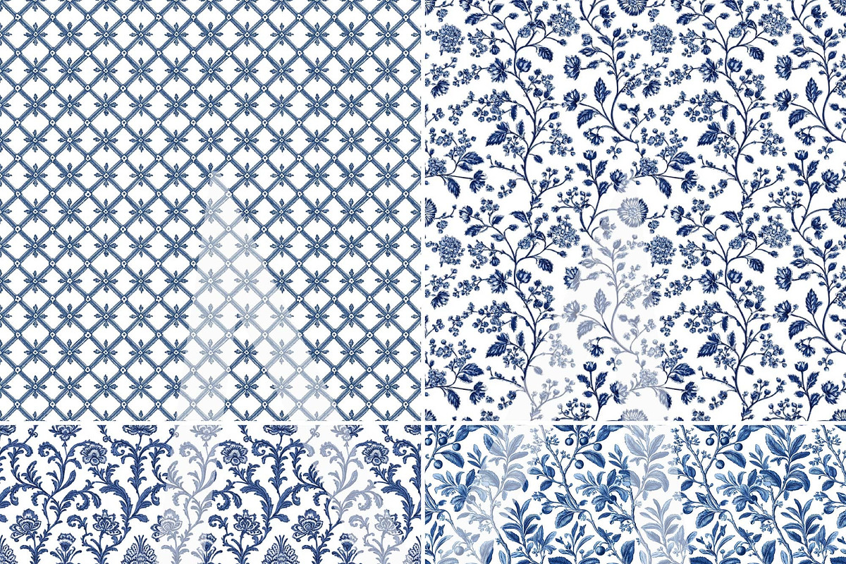 Blue Toile de Jouy Pattern Paper Set, a Pattern Graphic by Maishop (Photo 7 of 15)