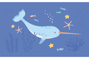 Cute Narwhal Or Unicorn Fish