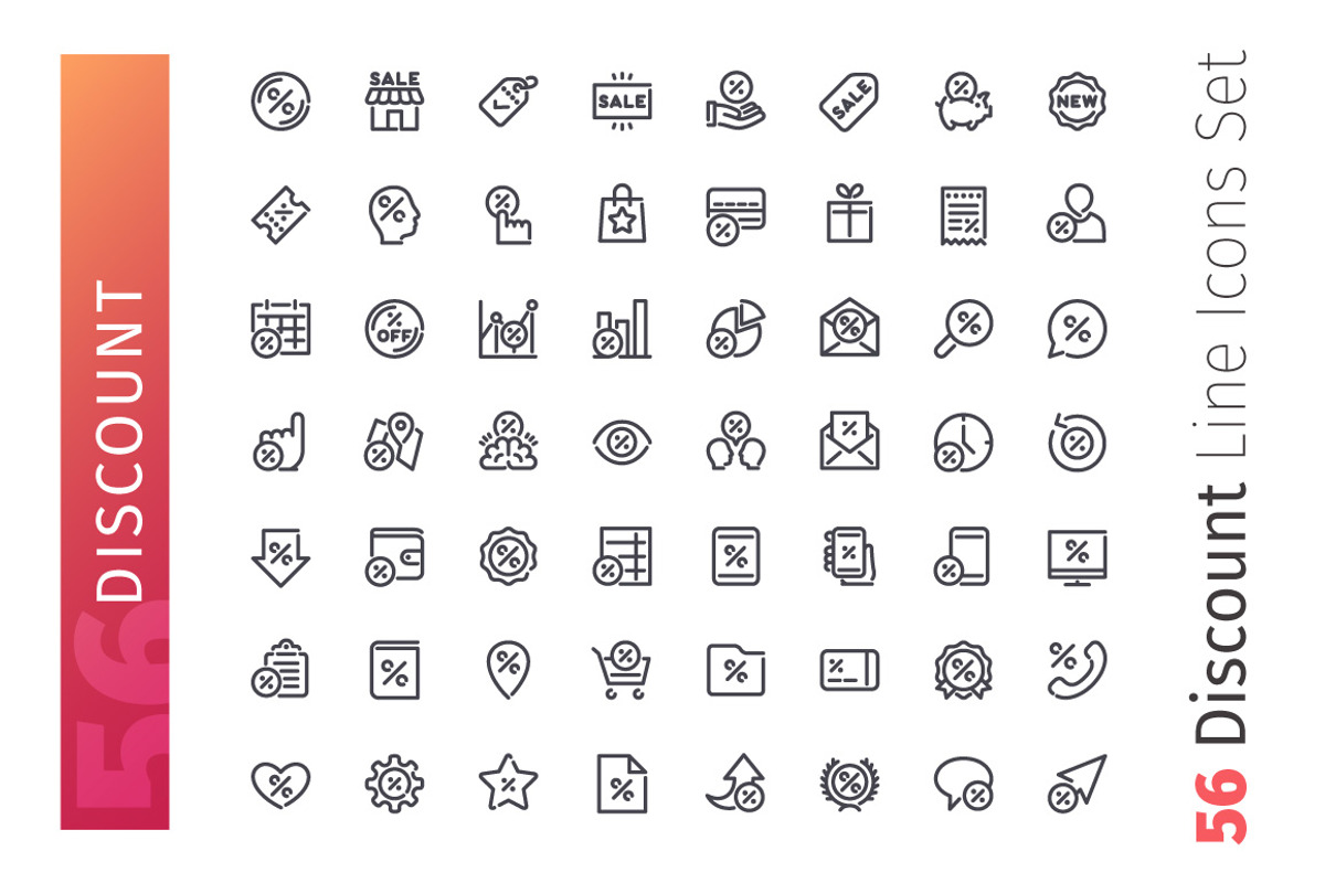 Discount Line Icons Set, an Outline Icon by Voysla's Shop (Photo 2 of 4)