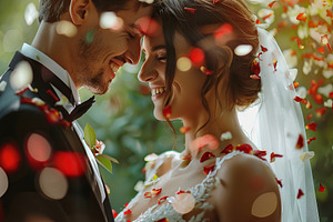 Happy young bride and groom celebrating marriage ceremony, a Person Photo by AlyaAnd
