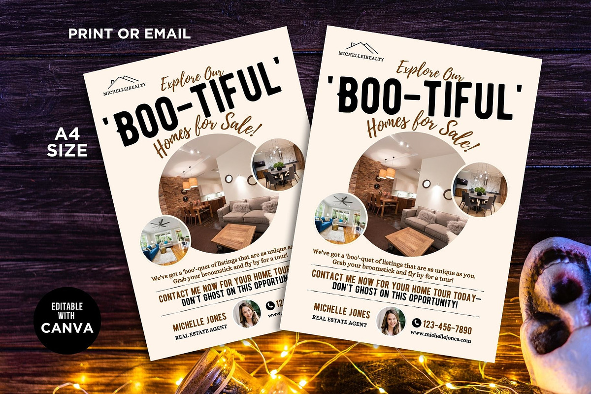 Halloween Real Estate Boo-tiful Home, a Flyer Template by CreativeVinesStore (Photo 1 of 6)