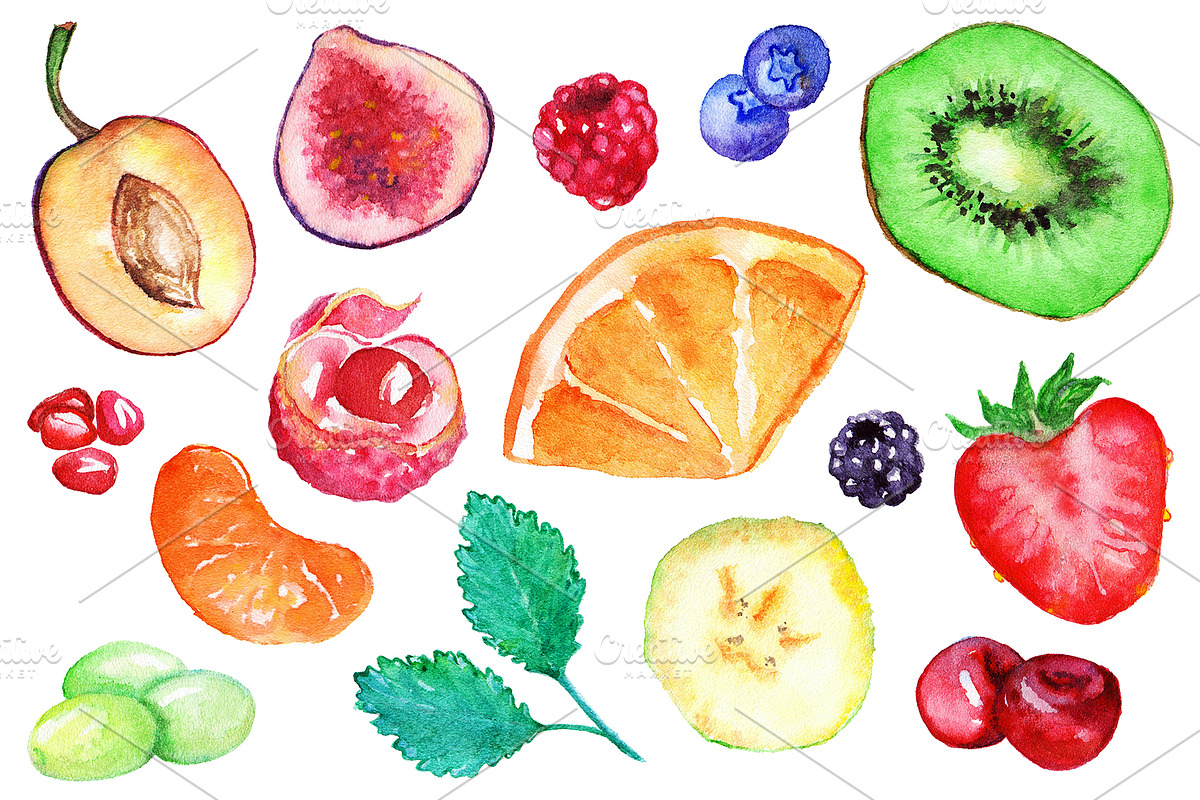Watercolor fruit vector isolated set, an Object Graphic by Art By Silmairel