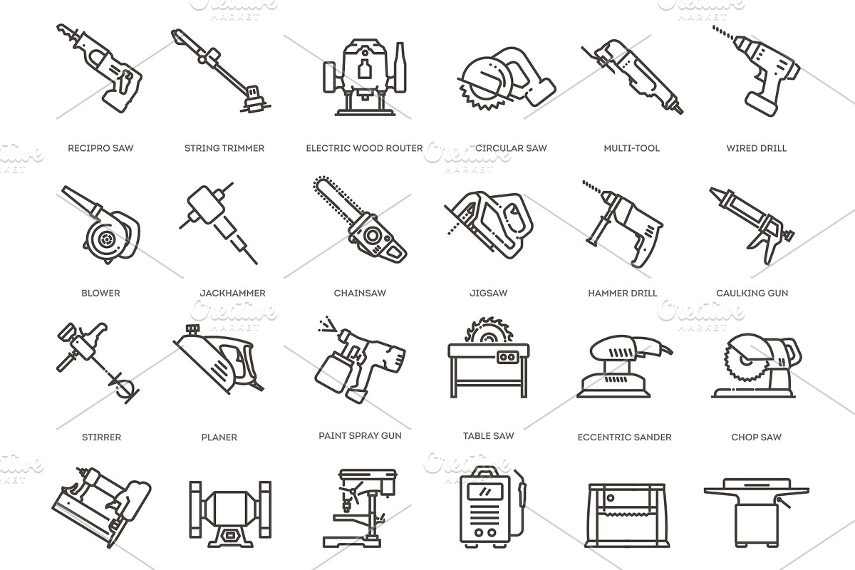 Power Tools icons set, an Outline Icon by Tettygreen (Photo 2 of 2)