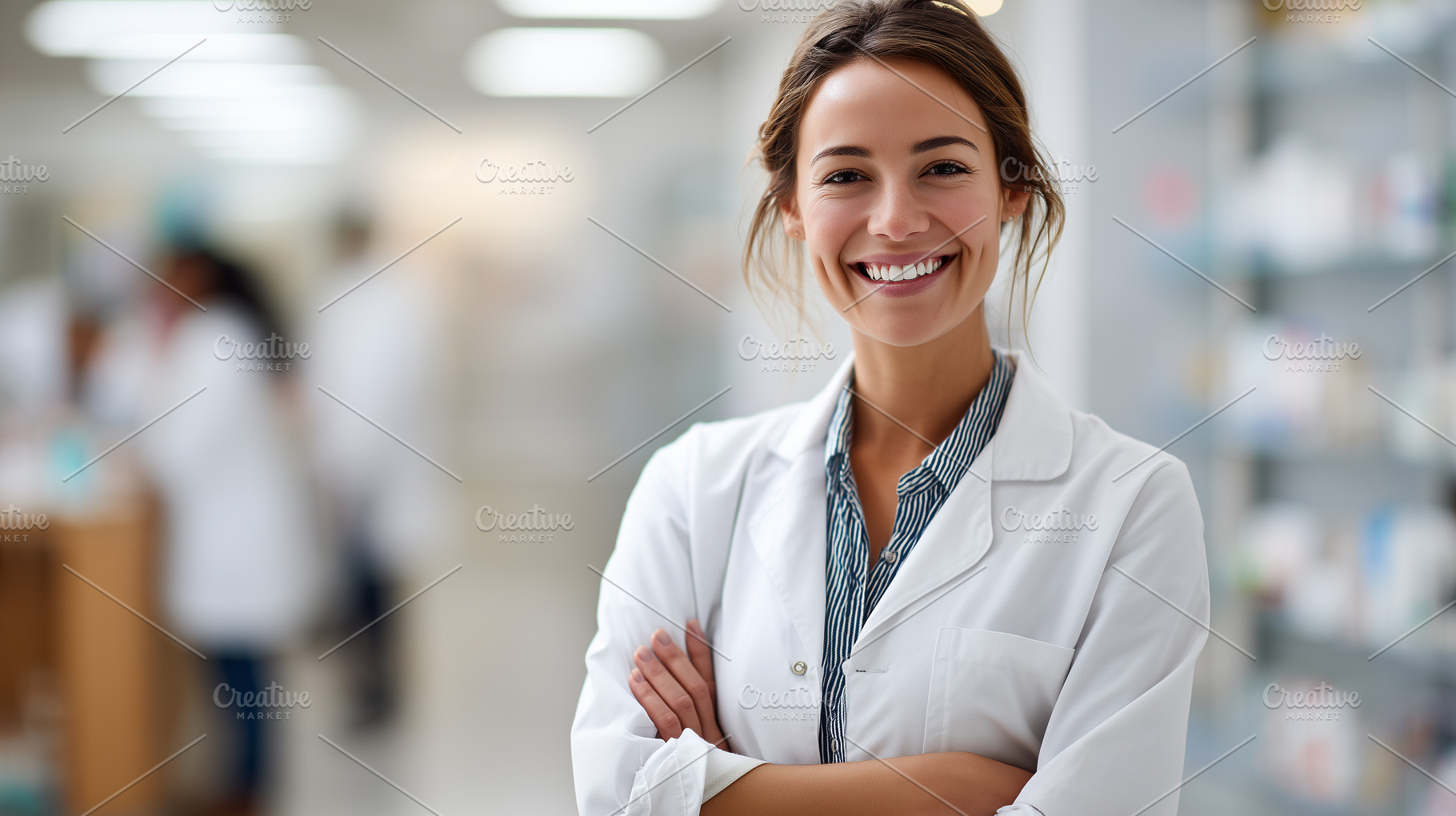 Cheerful female pharmacist in a lab, a Health & Medical Photo by MistyDay