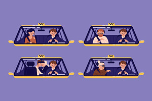 Taxi driver with customers set, a Person Illustration by Good Studio