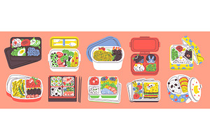Opened childish bento box with food, a Food Illustration by Sabelskaya