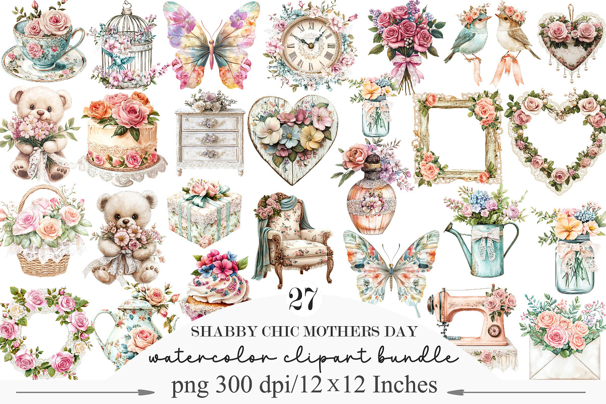 Shabby Chic Mothers Day Clipart, a Seasonal Illustration by Designking (Photo 1 of 5)