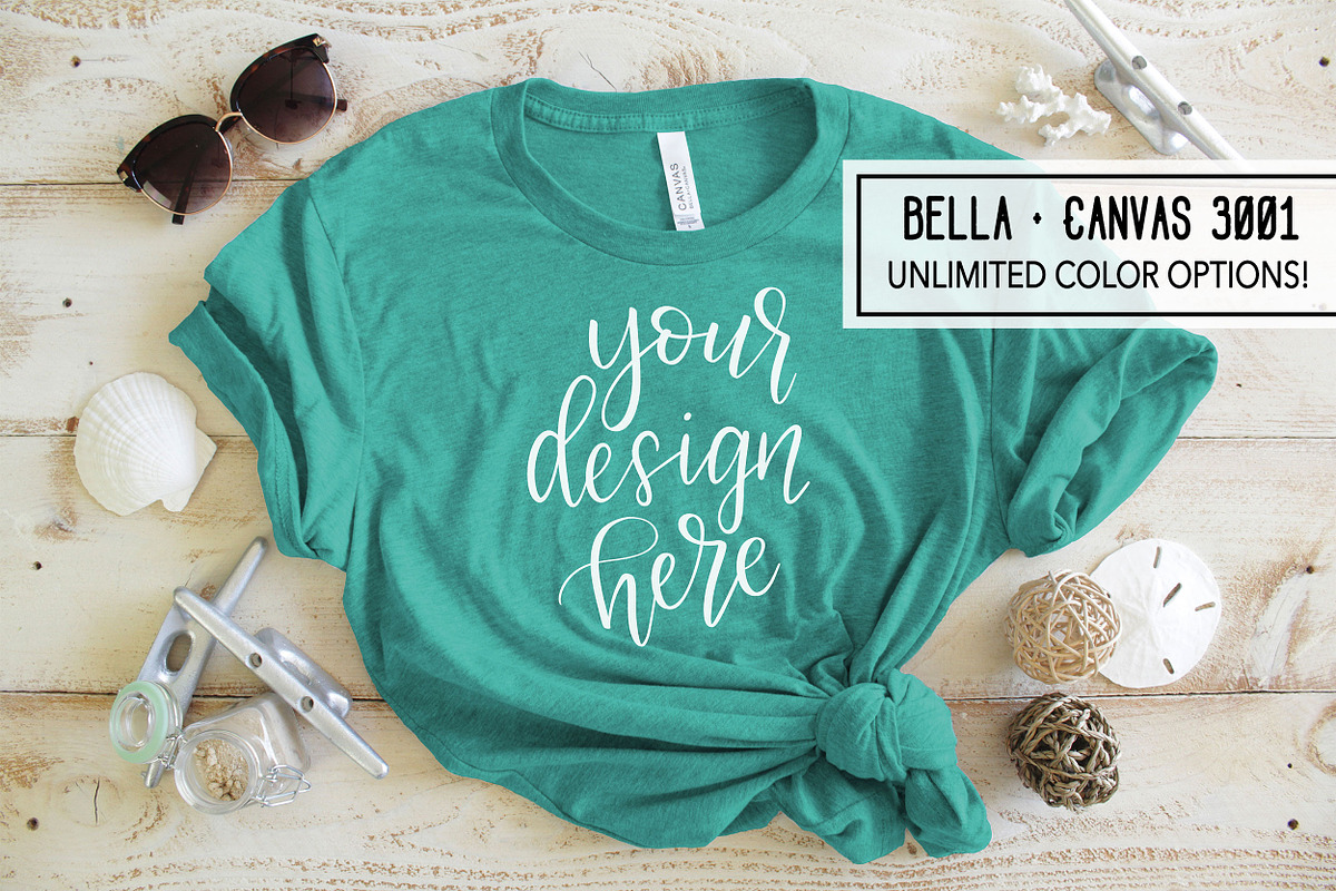 Bella + Canvas 3001 CVC Beach Mockup, a Shirt Mockup by Allison Affourtit Mocks (Photo 1 of 4)