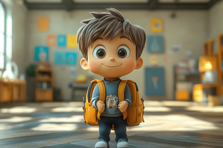 Young boy holds a toy in a colorful, a Photo by Tanuart