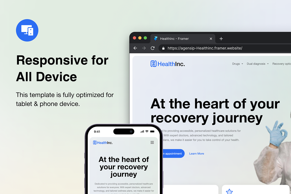 HealthInc - Framer Template, a Landing Page Template by Agensip Design Agency (Photo 5 of 8)