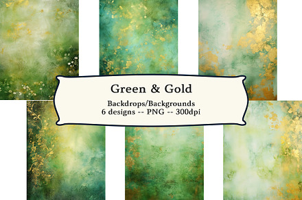 6 Green & Gold Painting Backgrounds