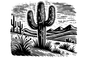 Desert Cactus Linocut