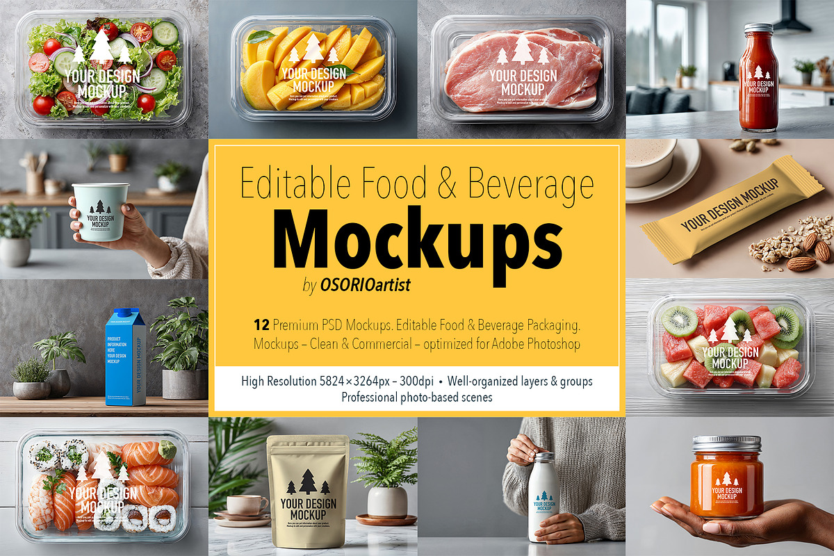 Food & Beverage Packaging Mockups, a Packaging Mockup by OSORIOartist (Photo 1 of 4)