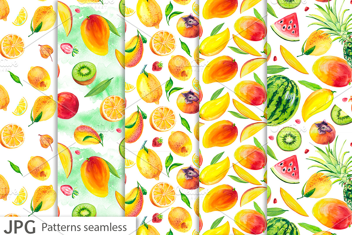 Watercolor tropical fruits., a Texture Illustration by lilisavelieva (Photo 4 of 5)