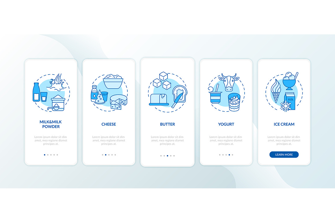 Milk products blue mobile app pages, a Templates & Theme by IMG visuals ...
